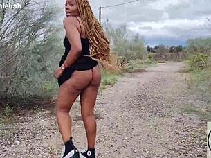 Big ass ebony upskirt tits out in sneakers