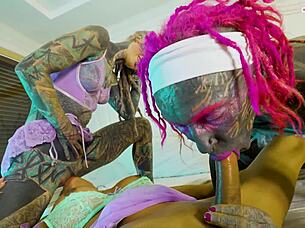 i crave tattooed trans threesome pounding hot ladyboy