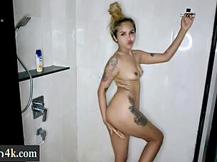 asian teen lily koh teases her big ass in shower