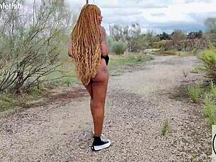 Big ass ebony upskirt tits out in sneakers