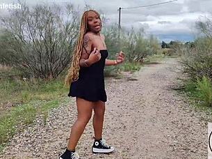 Big ass ebony upskirt tits out in sneakers