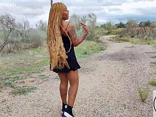 Big ass ebony upskirt tits out in sneakers