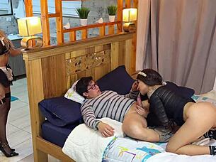 What a lucky guy fucking girlfriend and maid together!