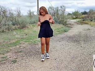 Big ass ebony upskirt tits out in sneakers