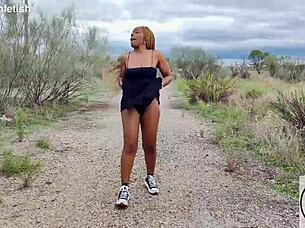 Big ass ebony upskirt tits out in sneakers