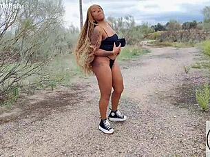 Big ass ebony upskirt tits out in sneakers