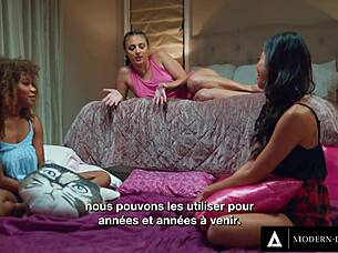 horny petite teen babes scissor squirt in super wet lesbian threesome frenzy