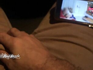 cuckold watches wife creampied by friend on sofa