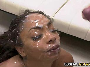 cali caliente slurps 12 huge white cocks like a hungry ebony slut