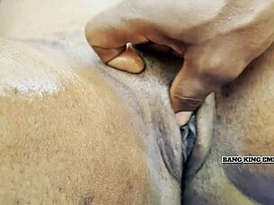Horny African Wife Fingers Pussy Before Big Dick Landlord Bush Fuck!