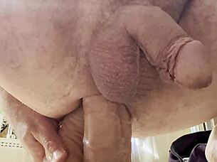woman stretches ass with double dildo anal penetration