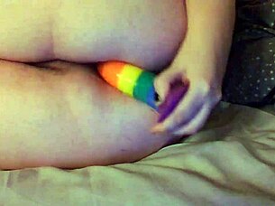 stretching my ass with dildo then riding it deep