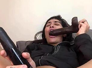 French Cutie Stuffs Huge Dildos In Ass And Squirts Privately