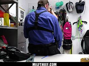 hey guard pulls out his cock asking hot milf suspect to blow it hard in the garage punishment