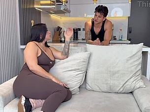 Latina milf's perfect pussy grips trainer's big dick as huge tits bounce wildly during intense ride