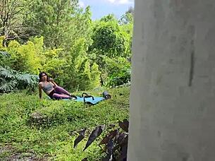 a guy spots me doing yoga on the farm and fucks me hard
