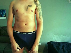 nerd dude strips underwear jerks huge cock moanin loud brazilian style
