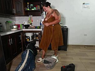 plumber pounds hot latina's tight pussy on the job