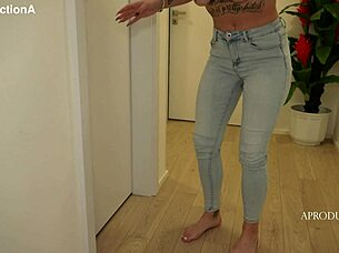 i desperately wet jeans outside busy bathroom