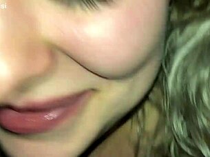blonde sneaks deep sucks while movie plays teasing viewer
