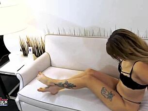 Big titted gypsy Pamela Morrison sucks cock and pokes shaved pussy