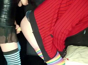 Watch me peg this guy with my strap-on till he explodes hands-free!
