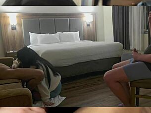 My boyfriend watches as i deepthroat choke gag on friend's huge cock till cumshot