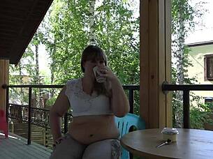 mukbang time with chubby milf's fat belly 😋 asmr outdoor food fun 🍔