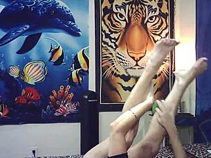 Backstage glasses cam blowjob