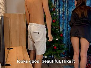 helped step sis decorate the christmas tree and stuck his big cock in her tight pussy