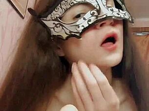 Russian Brunette In Stockings Sucks Thick Dildo With Dirty Talk