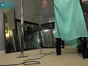 milf ballerina vacuums in tight hobble boots heels lingerie
