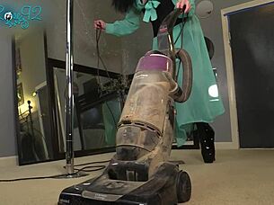 milf ballerina vacuums in tight hobble boots heels lingerie