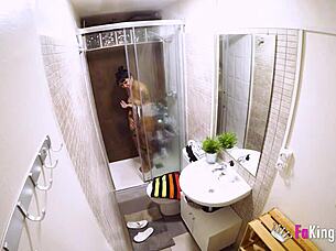 Caught Moli drilled hard in shower before porn debut 🚿💦