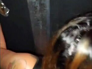 Redhead wife takes gloryhole cock at swing house