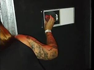 Redhead wife takes gloryhole cock at swing house