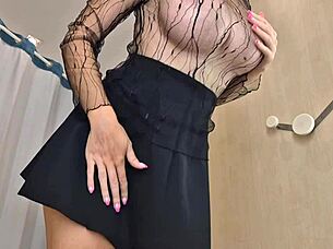 Try on haul shows sheer clothes and upskirt views