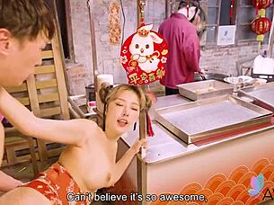 Chinese chick with big tits has hot sex