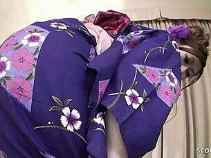 Traditional japanese geisha gets creampie at hotel