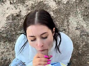 nice outdoor blowjob with big cock cumshot pov