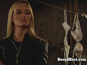 Naughty lesbian slave undressed and washed for mistress