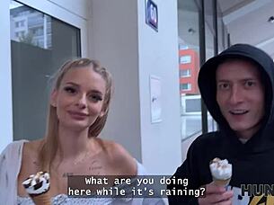Blonde babe cheats on boyfriend in front