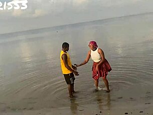 having fun on the beach with european pornstar