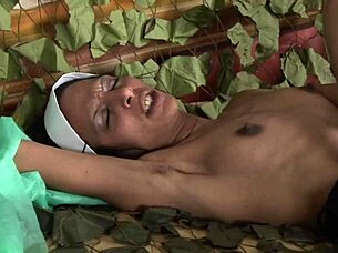 smoking hot nurse fingers herself and gives blowjob