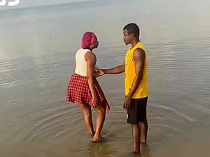 having fun on the beach with european pornstar