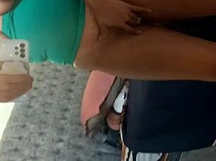 Horny brunette masturbates in front of mirror