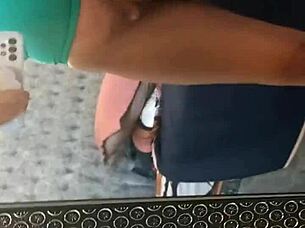 Horny brunette masturbates in front of mirror