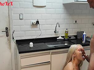 Blonde teen convinces lover for anal and cream play