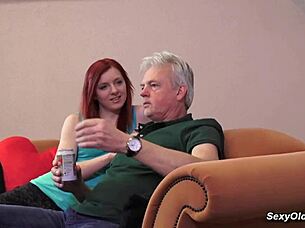 Kinky redhead fucks old man with passion