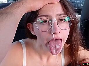 Car sex and blowjob perfect facial